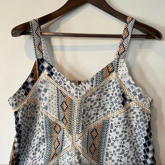 Doe & Rae Shift Multi Pattern Handkerchief Hem Layered Zipper Back Tank Festival - Picture 2 of 7